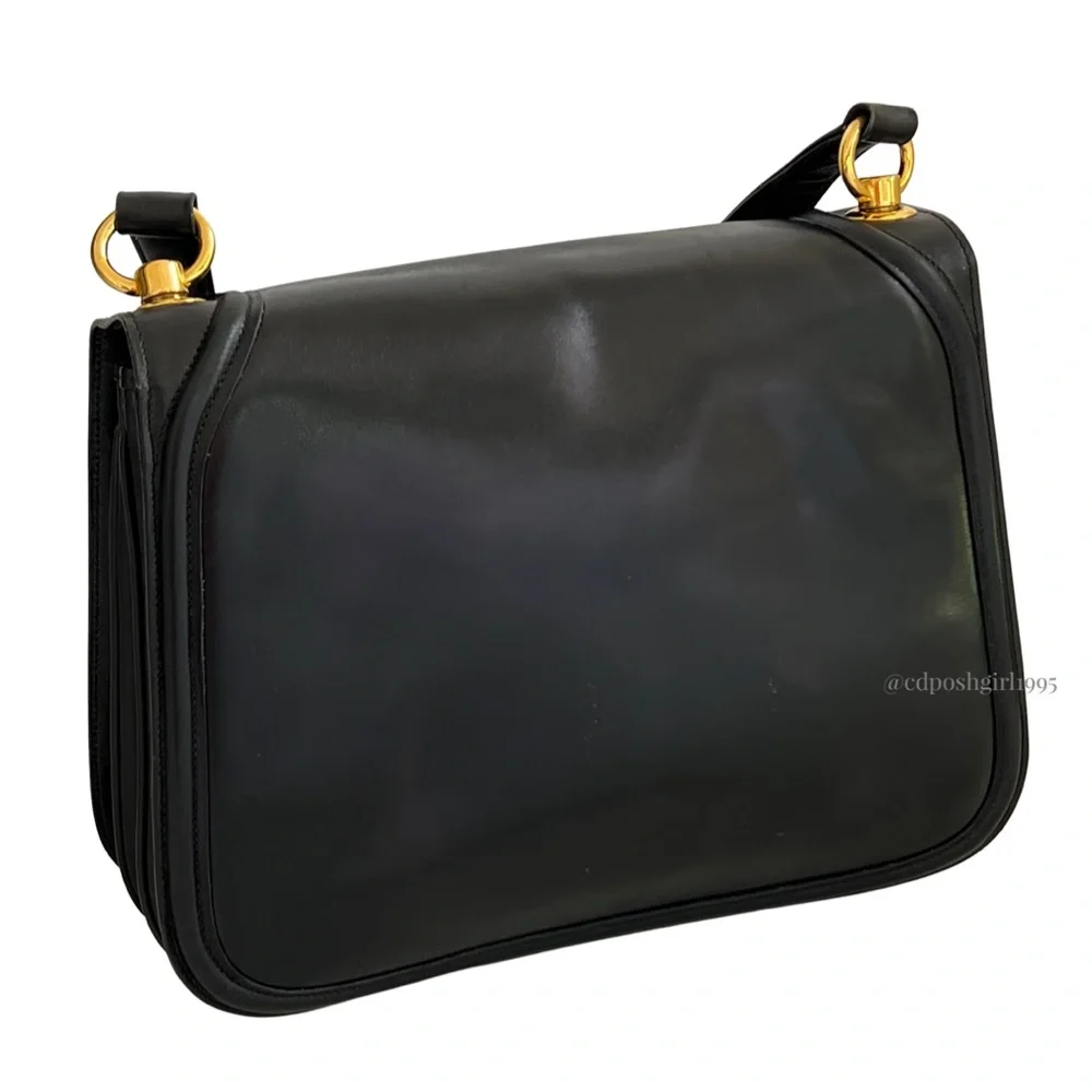 Vintage Gucci Blondie 1970s Black Leather Accordion Shoulder Bag Interlocking GG - Picture 2 of 16